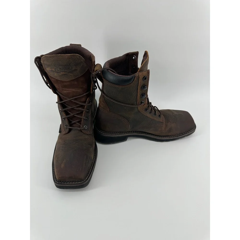 Justin Mens SE462 Leather Composite Square Toe Work Boots EH Rated Size 9.5D‎